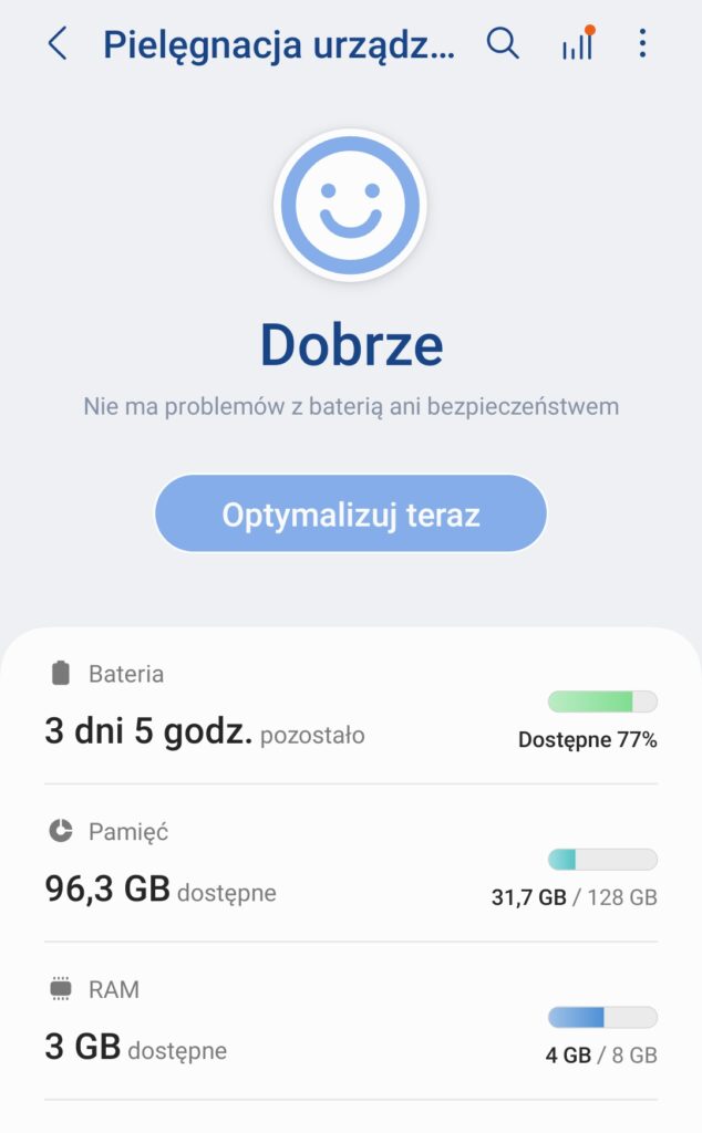 Wydajność telefonu Samsung